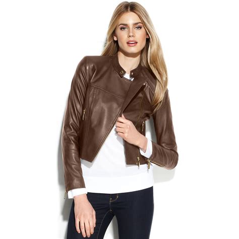 michael michael kors leather cropped moto jacket|Michael Kors leather motorcycle jacket.